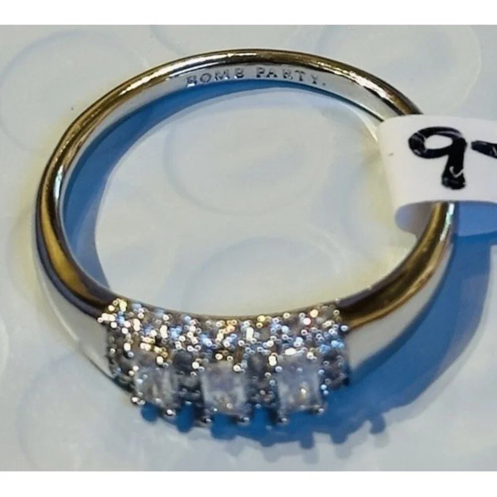 Bomb Party Ring Size 9 Clear Baguette CZ Band Rhodium Plated Sparkle NWT